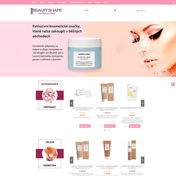 Главная страница Beautyshape с каталогом косметики